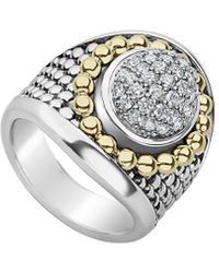 Lagos Signature Caviar & Pavé Diamond Ring - Metallic