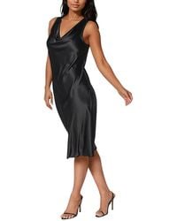Bebe - Drape Front Sleeveless Satin Midi Dress - Lyst