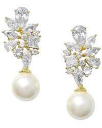 Liv Oliver - 18k Plated 45577mm Pearl Cz Drop Earrings - Lyst
