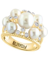 Effy Fine Jewelry - 14K 0.23 Ct. Tw. Diamond & 5,5.5,8Mm Pearl Ring - Lyst
