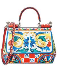 Dolce & Gabbana Sicily Small Mambo Print Leather Satchel - Blue