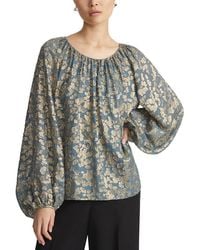 Lafayette 148 New York - Gathered Neck Balloon Sleeve Silk-Blend Blouse - Lyst