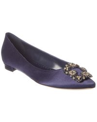 Manolo Blahnik Hangisi Satin Ballerina Flat - Blue