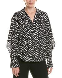 Halston - Printed Ruffle Sleeve V-Neck Blouse - Lyst