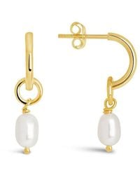 Sterling Forever - 14K Plated 0.35Mm Pearl Drop Hoop Earrings - Lyst