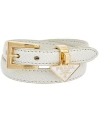 Prada - Logo Triangle Buckled Leather Bracelet - Lyst