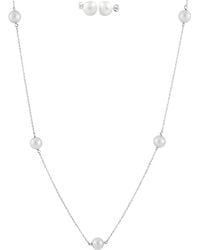 Splendid - Rhodium Plated Silver 7-8mm Freshwater Pearl Earrings & Necklace Set - Lyst