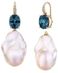 Kai Fine Jewelry - 14K 6.45 Ct. Tw. Diamond & London Topaz & 16-17Mm Pearl Drop Earrings - Lyst