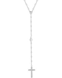 Glaze Jewelry - Rhodium Plated Cz Cross Lariat Necklace - Lyst