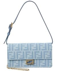 Fendi - Baguette Ff Denim & Leather Wallet On Chain - Lyst