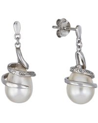 Belpearl - Silver 9-10mm Pearl Cz Dangle Earrings - Lyst