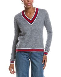 Autumn Cashmere - Striped V 100% Cashmere Tennis Sweater - Lyst