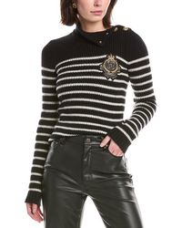 Balmain - High Neck Striped Cashmere & Wool-Blend Pullover - Lyst