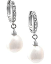Gemstones - 0.03 Ct. Tw. Diamond & 6.5-7.5Mm Pearl 14K Earrings - Lyst
