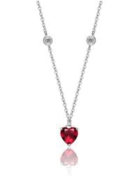 Genevive Jewelry - Silver Cz Heart Necklace - Lyst