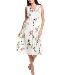Vince - Wilted Peony Pleated V-Neck Midi Dress - Lyst