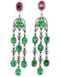 Arthur Marder Fine Jewelry 14k & Silver 14.75 Ct. Tw. Diamond & Gemstone Drop Earrings - Green