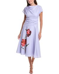Teri Jon - Crepe Cap Sleeve Drape Waist Digital Flower Dress - Lyst