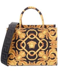 Versace - Printed Canvas & Leather Tote - Lyst
