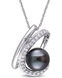 Pearls - 10k 0.23 Ct. Tw. Diamond 9-9.5mm Pearl Pendant Necklace - Lyst