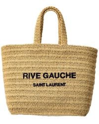 Saint Laurent Rive Gauche Crochet Raffia Tote - Brown