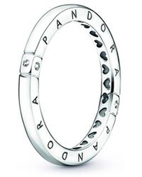 PANDORA - Signature Silver Cz Logo Ring - Lyst
