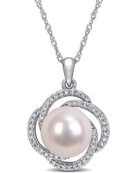 Pearls - 14k 0.24 Ct. Tw. Diamond & 10-10.5mm Freshwater Pearl Swirl Pendant Necklace - Lyst