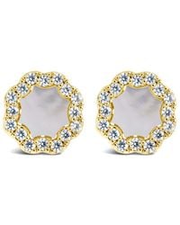 Sterling Forever - 14K Plated Frame Rose Petal Studs - Lyst