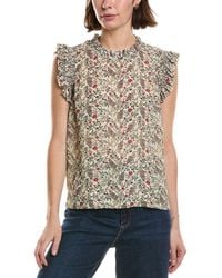Tahari - Shirred Ruffle Sleeve Printed Woven Top - Lyst