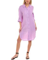 Monrow Pinstripe Gauze Shirtdress - Purple