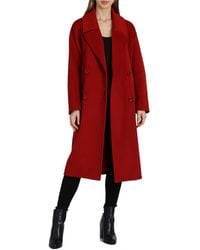 Badgley Mischka Mid Length Double Breasted Wool Coat - Red