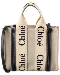 Chloé Woody Small Canvas & Leather Tote - Natural