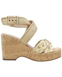 Linea Paolo - Varena-L Raffia & Leather Wedge Sandal - Lyst