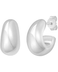 Italian Silver - Italian Sculpted Puff Hoop Earrings - Lyst