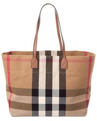 Burberry - Check Canvas & Leather Tote - Lyst
