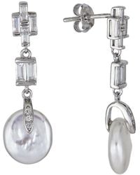 Belpearl - Silver 11-12mm Pearl Cz Dangle Earrings - Lyst