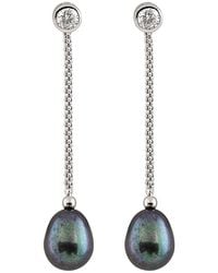 Splendid - Rhodium Plated 9-10mm Tahitian Pearl & Cz Earrings - Lyst