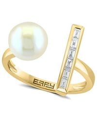 Effy Fine Jewelry - 14K 0.12 Ct. Tw. Diamond & Fresh Water Pearl 7Mm Pearl Ring - Lyst