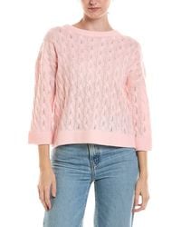 Forte - 3/4-Sleeve Pointelle Cable Crewneck Cashmere Sweater - Lyst