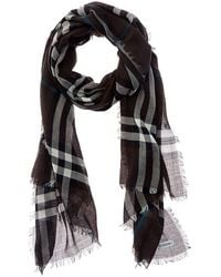 Burberry - Check Wool Scarf - Lyst