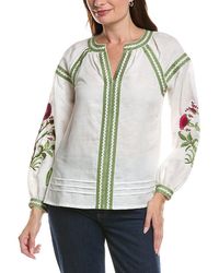 Tahari - The Sofia Embroidered Linen-Blend Blouse - Lyst