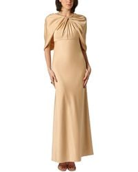 Aidan Mattox - Satin Cape Sleeve Long Dress - Lyst