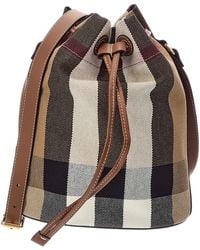 Burberry - Check Canvas & Leather Bucket Bag - Lyst