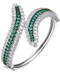 Genevive Jewelry - Two-tone Over Silver Cz Bangle Bracelet - Lyst