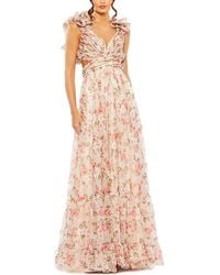 Mac Duggal - Ruffle Tiered Cut-Out Chiffon Floral Dress - Lyst
