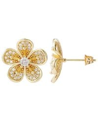 Adornia - 14K Plated Cz Flower Stud Earrings - Lyst