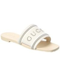 Gucci - Gg Logo Leather & Canvas Sandal - Lyst