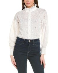 Gracia - Floral Embroidered Hick-neck Frill Shirt - Lyst