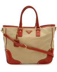 Prada - Canvas Triangle Logo Tote (Authentic Pre-Loved) - Lyst