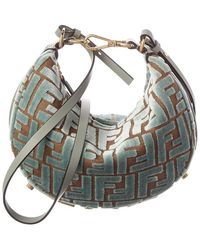 Fendi - Graphy Mini Ff Jacquard Velvet & Leather Hobo Bag - Lyst
